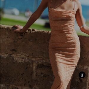 Zara Peach Striped Midi Dress